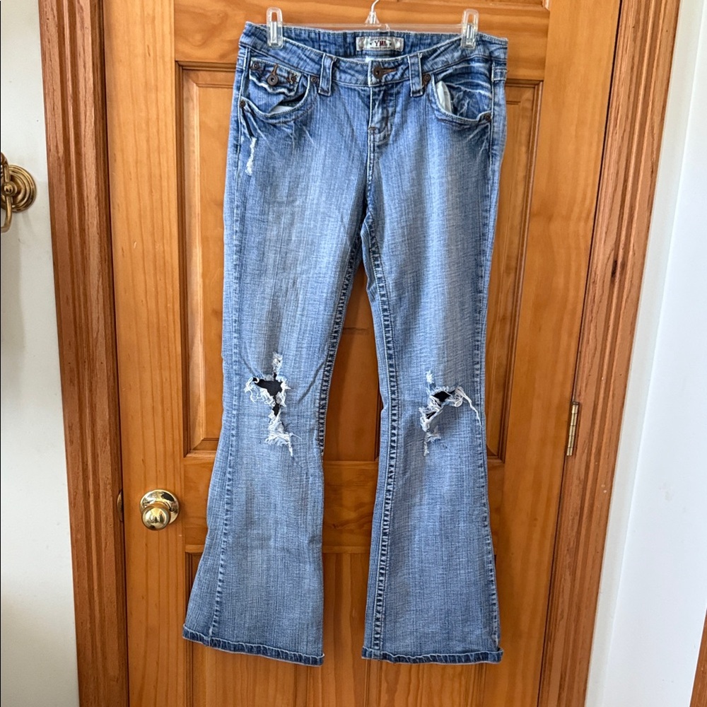 YMI Light Blue Distressed Flare Jeans